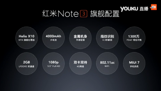 紅米 Note 3 四大驚喜! 千元手機今日現身!