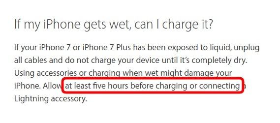 官方文件警告：iPhone 7 濕水後勿即時充電