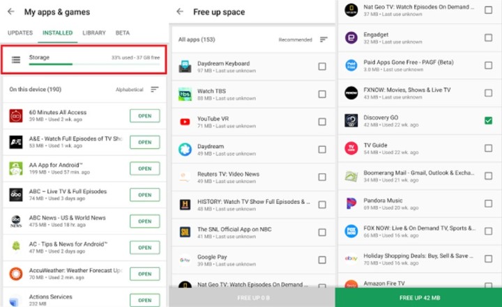 Google Play 新功能   提示手機剩餘空間