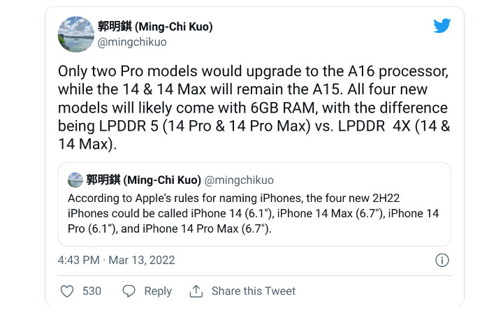 郭明錤：iPhone 14 只有 Pro 款式升級處理器