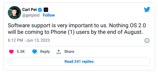 Nothing CEO 親自確認   Phone (1) 八月底獲系統升級