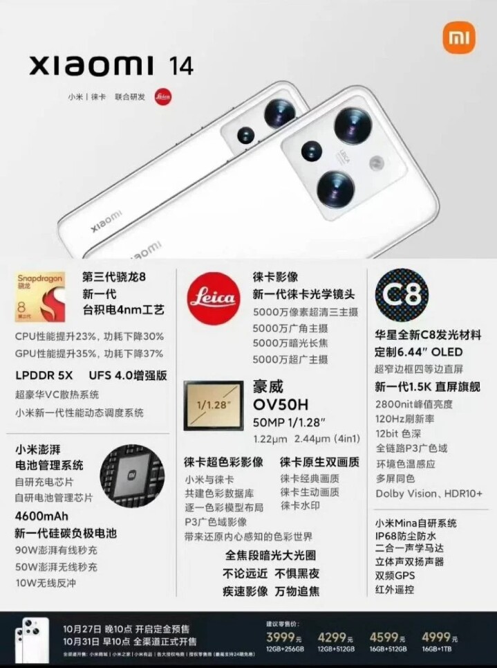 疑似小米宣傳海報外洩   Xiaomi 14 發佈日期售價一次看光光