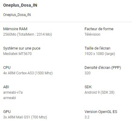 OnePlus TV 規格公開   配備 MTK 處理器、3GB RAM  
