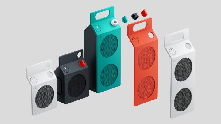 CMF Speaker S&M_Group Render_Light Gray&Turquoise&Orange&Dark Gray_Removable panels and knobs.png